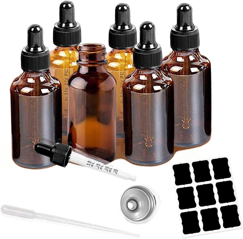 Zsynka 6 Pack 2oz Tincture Bottles With Dropper Amber Glass Dropper Bottle with Measured Eye Dropper Funnels,Labels,60ml Empty Bottle Brown for Homemade Vanilla Essential Oil,Tincture,Serum,Liquids - Image 1